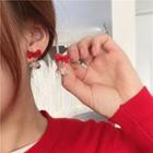 Bow Faux Crystal Alloy Dangle Earring 1 Pair - Red & White - One Size