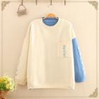 Pocket-front Japanese Character Color-block Sweater