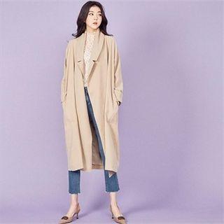 Shawl-collar Open-front Long Coat