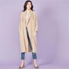Shawl-collar Open-front Long Coat