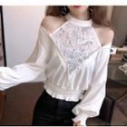 Sequined Cold Shoulder Balloon-sleeve Top