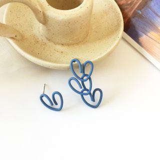 Heart Asymmetrical Alloy Earring S925 - 1 Pr - Blue - One Size