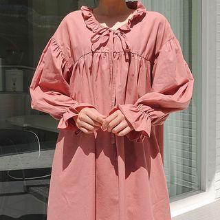 Tie-neck Frill-trim Dress