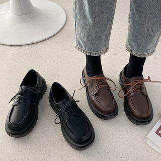 Platform Lace-up Faux Leather Shoes