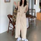 Sleeveless Button-up Wide Leg Jumpsuit