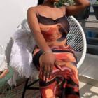 Spaghetti Strap Marble Print Midi Dress