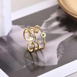 925 Sterling Silver Cz Layered Open Ring