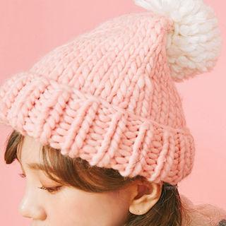 Pompom Wool Blend Chunky-knit Beanie