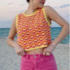 Patterned Printed Knitted Vest Yellow - One Size