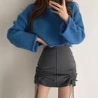 Plain Sweater / Drawstring Mini Fitted Skirt