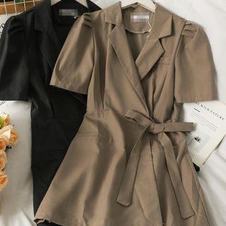 Tie-waist Lapel Mini Dress