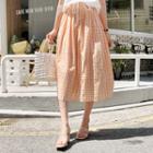 Band-waist Gingham Skirt Orange - One Size