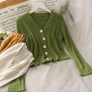 Button-down Open-knit Crop Top In 5 Colors