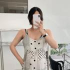Adjustable-strap Dotted Wide-leg Jumpsuit