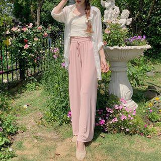 High-waist Wide-leg Pants Pink - One Size