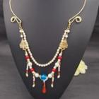 Beaded Layered Necklace Q50 - White & Gold - One Size