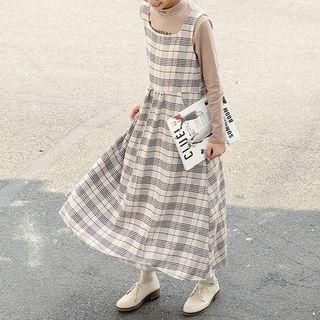 Plaid Maxi Pinafore Dress Almond - One Size