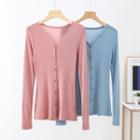 Long-sleeve Button-front Knit Cardigan