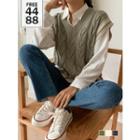 V-neck Piped Cable-knit Vest