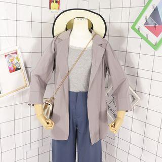 Sleeveless Lace Trim Top / 3/4-sleeve Blazer / Wide-leg Pants / Set