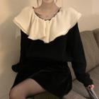 Two-tone Ruffle Trim Knit Top / Mini A-line Skirt