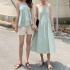 Square-neck Sleeveless Peplum Top / Midi A-line Dress