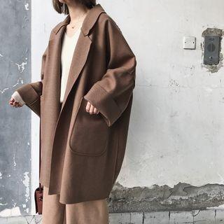 Notch-lapel Open Front Coat Caramel - One Size