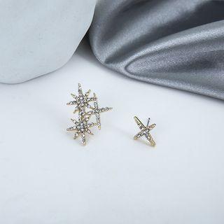 Mismatch Rhinestone Ear Stud 1 Pair - 925 Silver Earrings - One Size