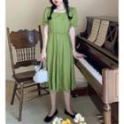 Short-sleeve Patterned Dress Green - One Size