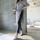 Deep-slit Long Sweater Gray - One Size