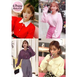 Faux-pearl Button Puff-sleeve Cardigan