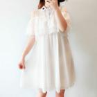 Elbow-sleeve Cold Shoulder Ruffled A-line Mini Dress