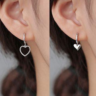 Heart Asymmetrical Dangle Earring 1 Pair - Asymmetrical - Love Heart - Silver - One Size