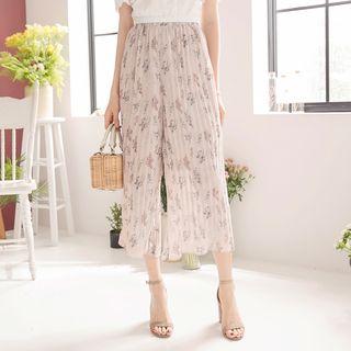Floral Pleated Wide-leg Pants