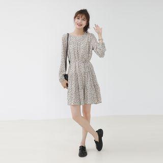 Crewneck Floral A-line Mini Dress As Shown In Figure - One Size