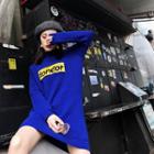Mock Turtleneck Lettering Mini Sweater Dress Black - One Size