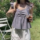 Gingham Check Flowy Camisole Top Gingham - Black - One Size