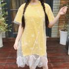 Mock Two-piece Mesh Panel Short-sleeve T-shirt Dress