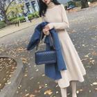 Long-sleeve Turtle-neck Midi A-line Knit Dress