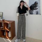 Short-sleeve Double Breasted Blazer / Plaid Pants