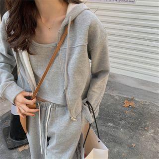 Set : Plain Camisole Top + Loose-fit Cropped Hooded Jacket