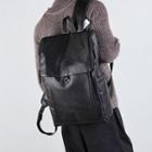 Flap Faux Leather Backpack Black - One Size