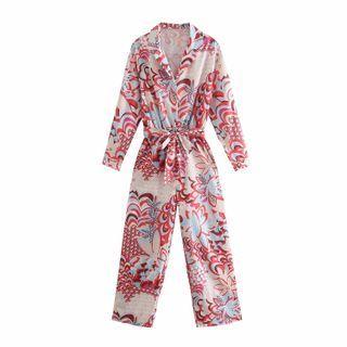 Long Sleeve Patterned Jumpsuit