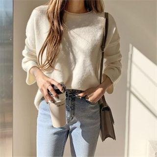 Drop-shoulder Roll-edge Knit Top