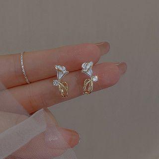 Flower Glaze Alloy Earring E5204 - 1 Pair - Gold - One Size