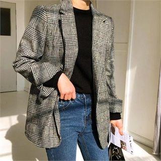 Single-breasted Checked Jacket Black - One Size