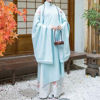 Crane Embroidered Bell-sleeve Top / Maxi A-line Skirt