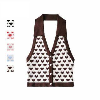 Halter-neck Heart Print Knit Top