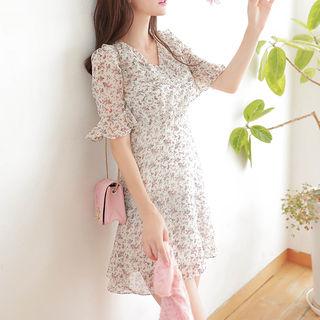 Frill-trim Floral Flare Dress