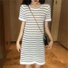 Short-sleeve Striped Mini A-line Knit Dress